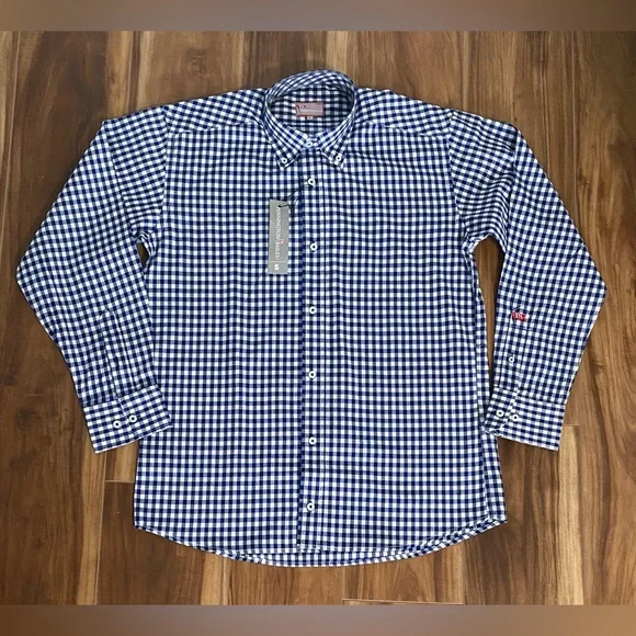 NWT PENNINGTON\BAILES MENS BUTTON DOWN OXFORD SIZE SMALL IN NAVY/WHITE GINGHAM - Picture 1 of 6